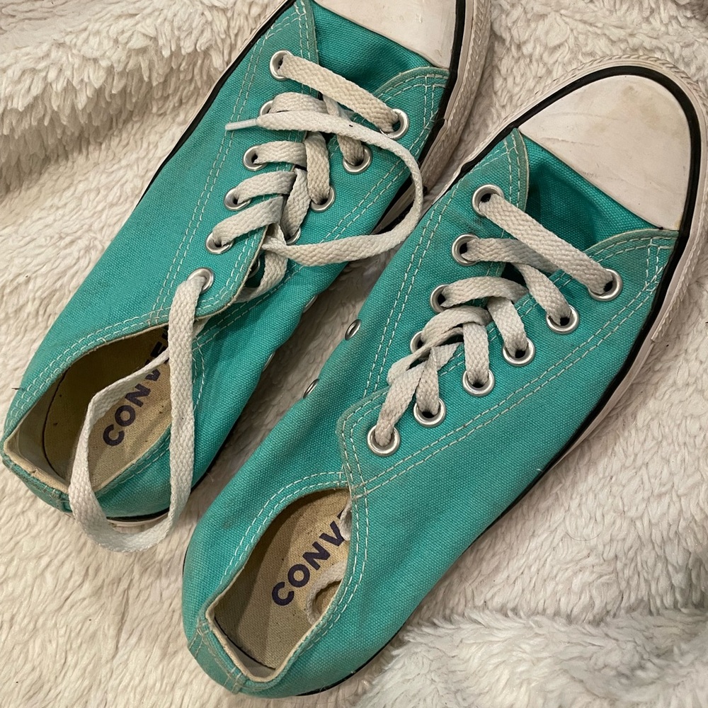 Mint Colored Low Top Converse Shoes